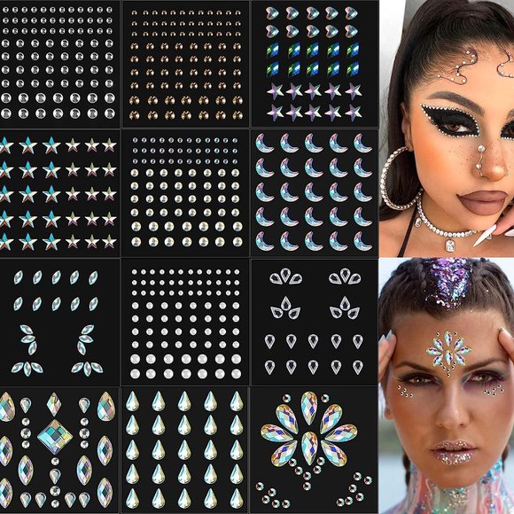 2 Sheets Self Adhesive Rhinestones for Makeup Eyes Face Jewels - Picture 1 of 7